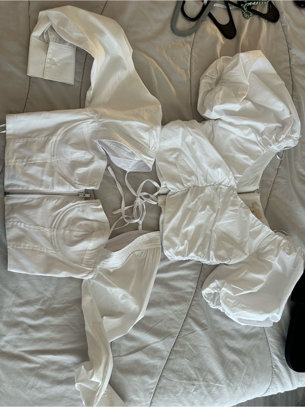 2 tops White Puff Sleeve Bandeau Crop Top Duo